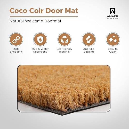 AMARU DOOR MATS - Coir Welcome Mat, Non-Slip, Strawberries, 17 x 29 in | Traps Dirt and Mud, Anti-Shedding, Durable PVC Backing, 100% Natural Coir, Indoor and Outdoor Entryway, Easy to Clean thumbnail 4