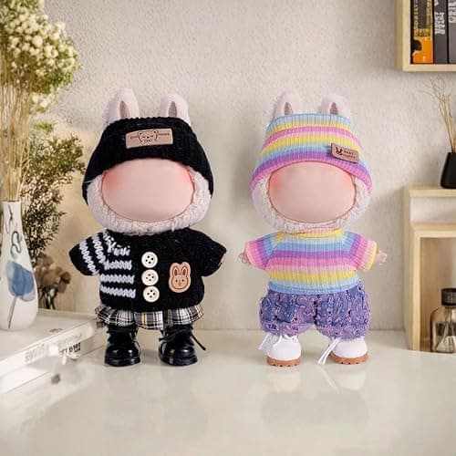 4pcs Handcrafted 15cm/17cm Doll Clothes Set for Labubu (No Doll), Cute and Premium Outfits Accessories, Hand Crocheted Hat, Sweaters, Skirt, Bag (Rainbow) AK052 thumbnail 2