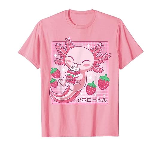 Kawaii Axolotl Strawberry Milk Japanese Anime Style T-Shirt - Image 1