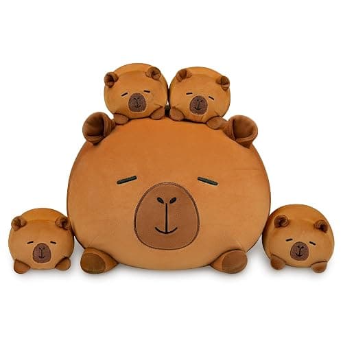 YIIQUWEN Capybara Plush, Soft Stuffed Animal Pillow Toy, Capybara Mommy with 4 Baby Plushies Family Set, Cute Birthday Gift for Kids Boys Girls Adults thumbnail 7