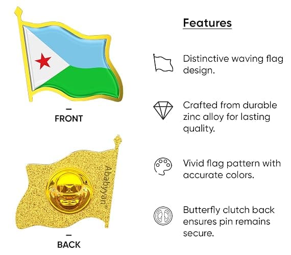 Djibouti Flag Lapel Pin - Enamel Metal National Badge | World Travel Souvenir Gifts for Men & Women | Country Flag Patriotic Brooch Bulk Pack of Pins for Hat, Tie, Clothes, Backpack (1pc) thumbnail 3