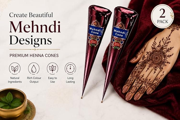 Krishmi Kaveeri Natural Henna Cone (Pack of 2) | Natural Ready to Use Henna Paste thumbnail 6