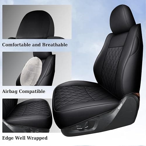 Coverado Tacoma Seat Covers, Car Seat Covers Front Seats, Leather Seat Covers for Cars Car Seat Protector Cushion Tacoma Accessories Custom Fit 2005-2023 Toyota Tacoma Double/Crew Cab(Black) thumbnail 6
