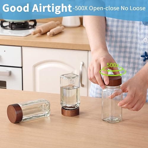 Yangbaga Glass Spice Containers for Kitchen: 24p 4oz Durable Glass Dishwasher Safe Jars for Cooking Enthusiasts- Airtight Acacia lid 500X Open-Close no Loose - Gift/Daily Use for Housewives thumbnail 2
