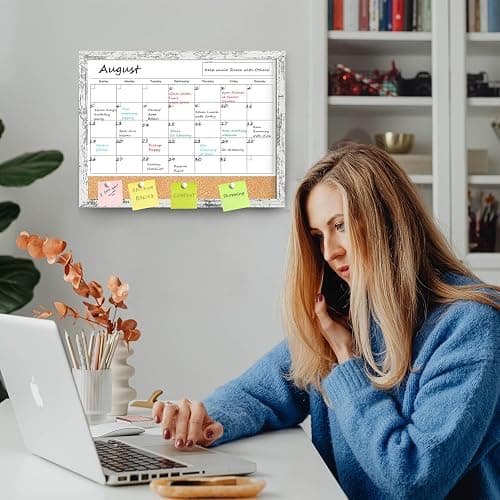 Dry Erase Calendar for Wall, 17x13 Inches Whiteboard Calendar Cork Board Combo, Magnetic Small White Board with Wood Framed, Hanging Dry Erase Board for Office Kitchen Home Planner Memo thumbnail 7