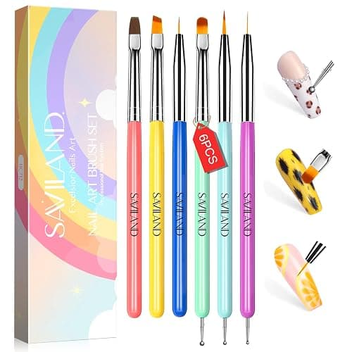 SAVILAND 6PCS Nail Art Brushes Set – Multifunctional Nail Brushes for Nail Art Nail Design Brush Gel Nail Brush for Nail Extension Nail Art Liner Brush 3 Sizes Dotting Tools for DIY Christmas Gift - Image 1