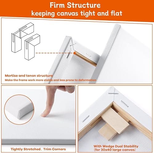 Koncci Stretched Canvas for Painting, 10 Packs Multiple Sizes Canvases Set, 10x15, 15x20, 20x25, 25x30, 30x40cm, 280GSM Stretched Wooden Canvas Frames for Acrylic Oil Watercolor, Artist & Beginner thumbnail 7