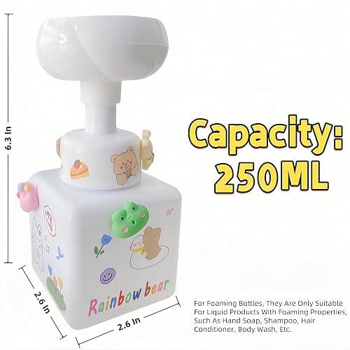WJCCLYJC Flower Foam Dispenser Pump Bottle-250ml Reusable Plastic Soap Dispenser for Shampoo, Hand Soap&Bath, Includes Cute Stickers, Perfect for Kids Bathroom Or Kitchen (Transparent) thumbnail 5