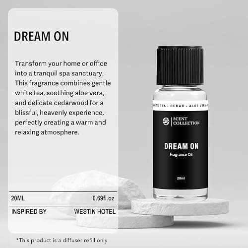 Luxury Hotel Scent Dream On Diffuser Oil, White Tea & Lily, 20ml | Fresh white tea, aloe vera, lily, and sandalwood notes for home, office, hotel, and DIY diffuser use. thumbnail 5