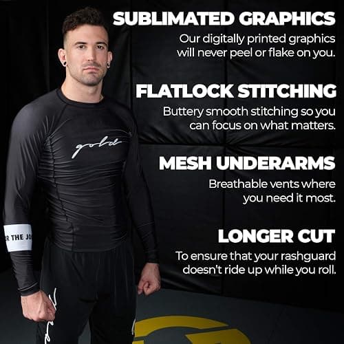 Gold BJJ Foundation Rash Guard - Ranked No-Gi and Gi Jiu Jitsu Rashguard thumbnail 5