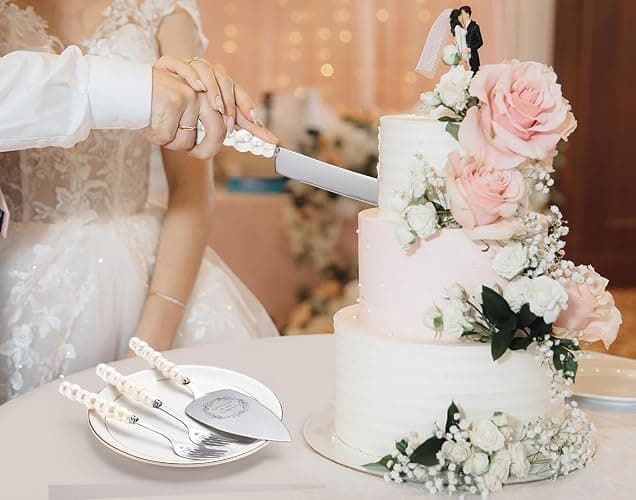BEKESIN Wedding Cake Knife and Server Set, Ceramic Pearl Handle Cake Cutting Set for Weddings, Engagements, Anniversaries, and Engagement Gifts for Couples thumbnail 5