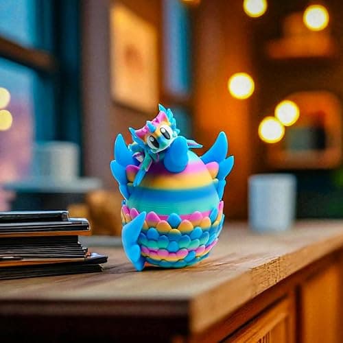 Articulated Dragon with Fantasy Egg – 3D Printed Mythical Creature Gift, Posable Jointed Companion, Collectible Detailed Shelf or Desk Decoration - For Adults (Celestial Glow Dragon + Egg) thumbnail 2