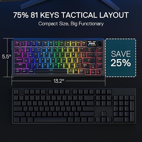Redragon K724 PRO Wireless Gasket Gaming Keyboard w/Hype Screen & Knob, 81-Key Mechanical Keyboard, Easy-Control 1.14’’ TFT Info Display, 5-Layer Noise Dampening, Custom Linear Switch thumbnail 8