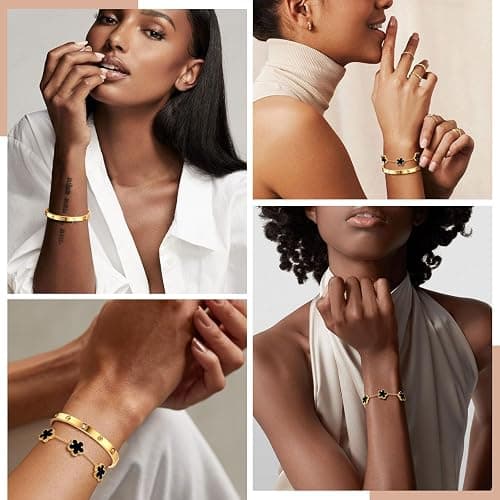 MPRAINBOW Womens Stackable Gold Bracelets Jewelry, 18K Gold Plated Floral Bracelet,Bangles Non Tarnish, Gold Cubic Zirconia Chain Set Trendy Gift,Christmas Valentines Birthday Gifts for Girlfriend thumbnail 3