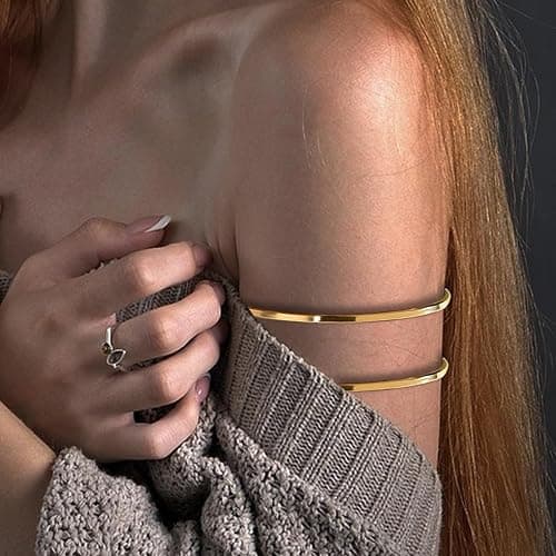 YVVLEE 6 Pieces Minimalist Gold Arm Cuff Bracelets Set Adjustable Coil Bangle Upper Arm Cuff Armband Jewelry Set for Women thumbnail 3