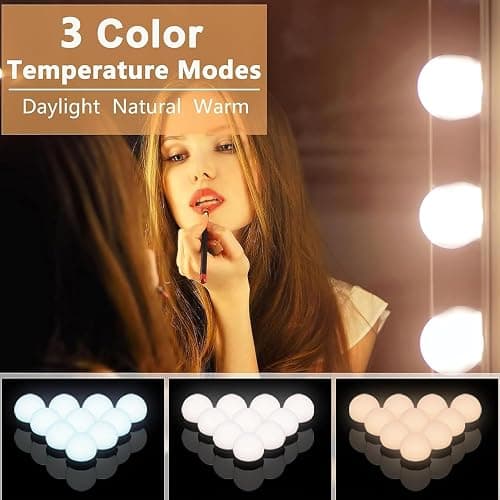 Pretmess Vanity Lights for Mirror, Hollywood Style Vanity Lights with 10 dimmable Bulbs,Adjustable Color & Brightness,USB Cable(No Mirror Include) thumbnail 2
