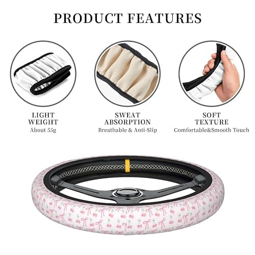 Car Steering Wheel Cover Universal Neoprene Anti Slip Car Accessories Decorative Wheel Protector 15 Inch - Pink Bow thumbnail 3