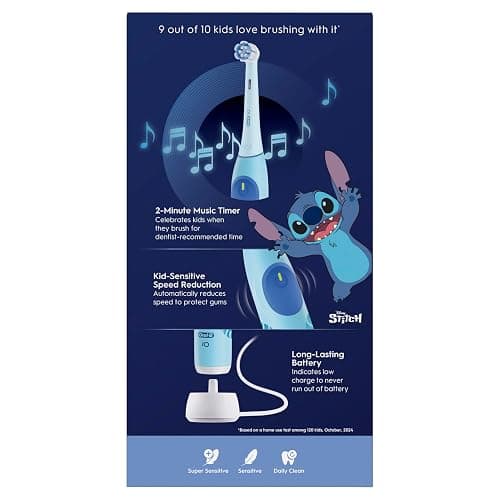 Oral-B iO Kids Disney Stitch Electric Toothbrush, 1 Toothbrush Head, 1 Travel Case, 3 Modes with Kid-Friendly Sensitive Mode, 2-Min Music Timer, for Ages 6+ thumbnail 10