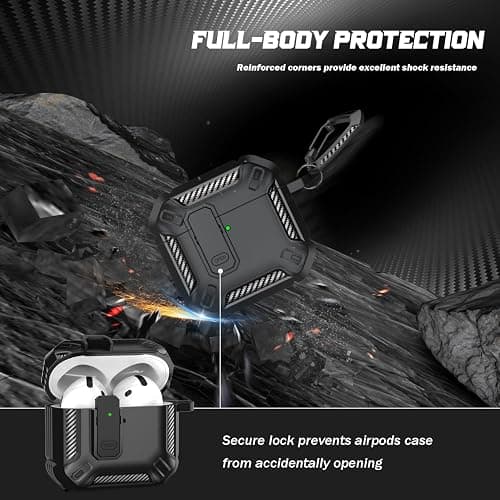 RFUNGUANGO for AirPods 4th Generation Case, Compatible with AirPods 4th Generation Case (2024), Locking Function, Military-Grade Drop Protection, with Cleaning Kit-Black thumbnail 3