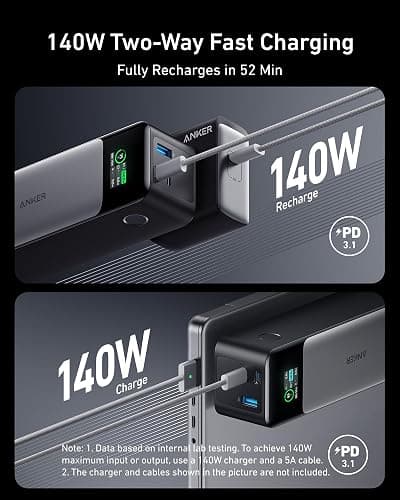 Anker 737 Power Bank, 24,000mAh 3-Port Laptop Portable Charger with 140W Fast Charging, Smart Display, Compatible with iPhone 17/16/15/14 Series, Vision Pro, Samsung, MacBook, and More thumbnail 3