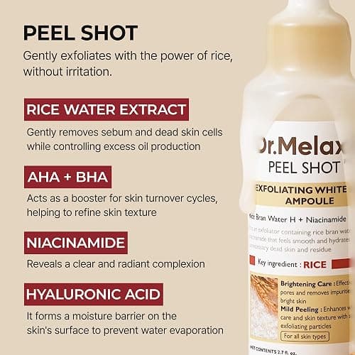 Dr.Melaxin Peel Shot Glow White Rice Peeling Ampoule 80ml, Dead Skin Gentle Exfoliating Ampoule with Rice Water Extract, AHA BHA, Niacinamide, Daily Skin Texture Care, All Skin Types, Korean Skincare thumbnail 5
