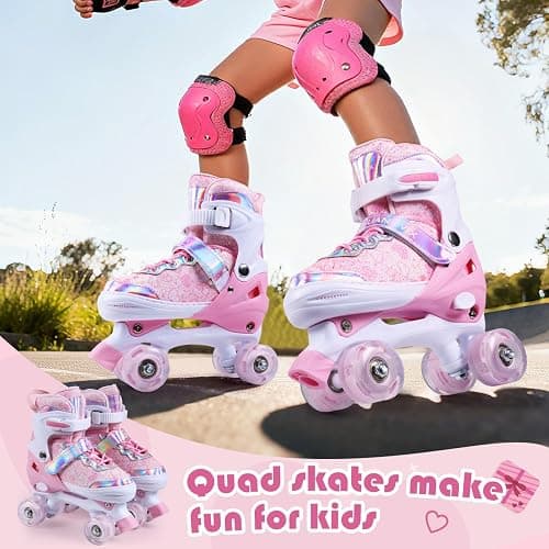Huanovix Roller Skates for Kids, 4 Size Adjustable Rollerskates with Light Up Wheels, 10C to 6 Beginner Youth Roller Skates for Girls Boys Toddlers Indoor Outdoor thumbnail 5