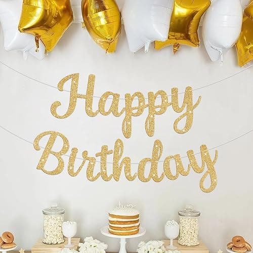 JHZMCRX Glitter Happy Birthday Banner Sign Birthday Garland Wall Door Banners Flag for Women Men Boys Girls Party Backdrop Decorations Gold thumbnail 7