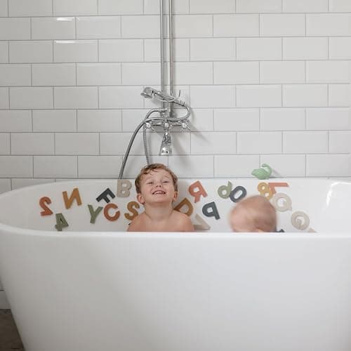 mushie Foam Letters & Numbers Bath Play Set (Original) | 26 Pieces for Ages 3 Years+ | Floating Foam for Kids and Toddlers thumbnail 5