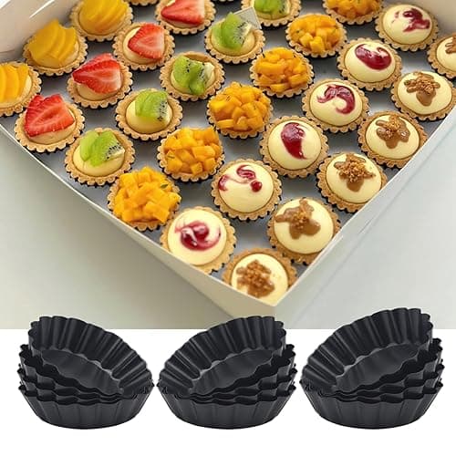 Yamteck 3 Inch Mini Quiche Pans 12 Pack, Round Egg Tart Molds with Removable Bottom. Small Tart Pans w/Non-Stick Coating Rugged Carbon Steel for Tartlets Shells Desert Making Christmas Festival Party - Image 1
