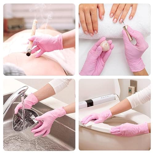SwiftGrip Pink Nitrile Gloves, 3-mil, Industrial Gloves Disposable Latex Free, for Cleaning & Esthetician, Rubber Powder-Free, 100-ct Box (Small) thumbnail 7