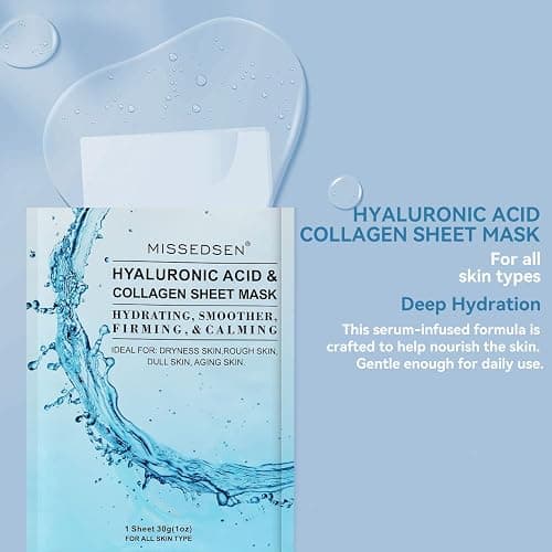 MISSEDSEN Collagen Face Mask with Hyaluronic Acid, Vitamin E Oil for Skin Care Hydrating, Moisturizing, Brightening & Anti Aging Face Masks Skincare for Oil, Dry, Acne, Sensitive All Skin Types 25PCS thumbnail 2