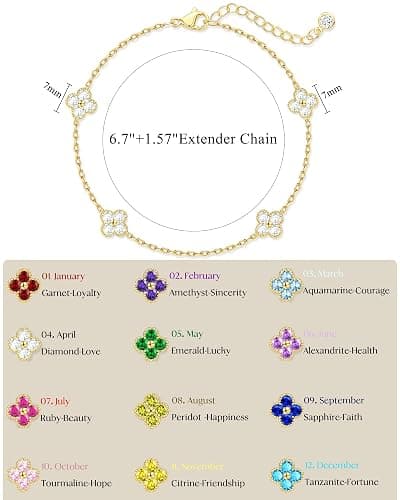 KELAIEN Birthstone Gold Clover Bracelet Dainty 14K Gold Plated Cute Friendship Stackable Bracelets for Women No Tarnish Trendy Charm Best Friend Bracelet Stack for Birthday Jewelry thumbnail 5