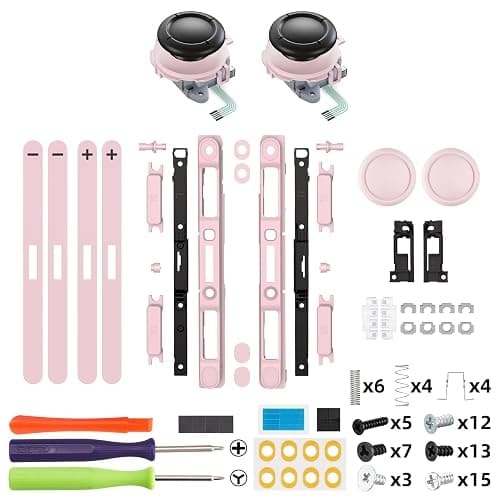 eXtremeRate Replacement 3D Joystick & Thumb Grips & Side Rail Shell Buttons for Nintendo Switch 2 JoyCon, Console Rail Stickers Left Right Analog Thumbsticks Caps for Switch 2 - Cherry Blossoms Pink thumbnail 2