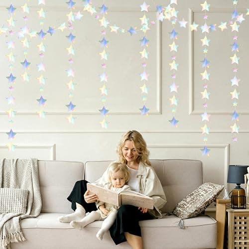 Iridescent Disco-Holographic Party-Decorations Christmas Garland - 62ft Twinkle Little Star Streamers Hanging Banner,Wedding Birthday Bachelorette Baby Bridal Shower Decor Hugtmr thumbnail 5