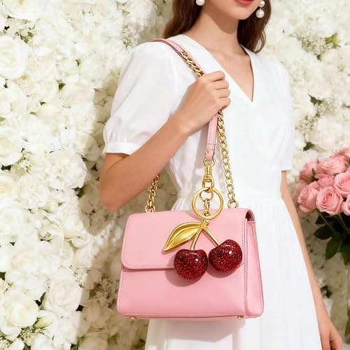 Sparkling Cherry Keychain for Women, Cute Bag Charm & Purse Accessory, Handbag Keyring Charm Gifts thumbnail 5