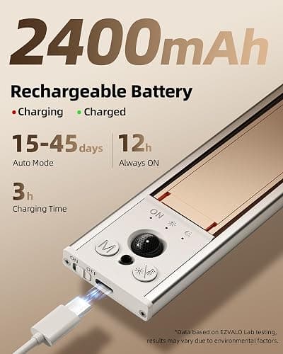EZVALO 5 Pack Under Cabinet Lighting, 2400mAh Rechargeable Motion Sensor Light, 10inch Magnetic Closet Lights with Dimmable & 3 Color Temps, Wireless Motion Activated Lights with Remote for Kitchen thumbnail 4