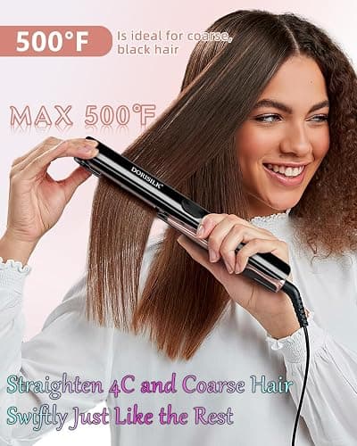 DORISILK 500 Degree High Temp Professional Hair Straightener，30s Fast Heating Ceramic Flat Iron ，2 in 1 Hair Straightener and Curler，Plasma Flat Iron Get Frizz-Free ，Dual Voltage for Travel Using thumbnail 3