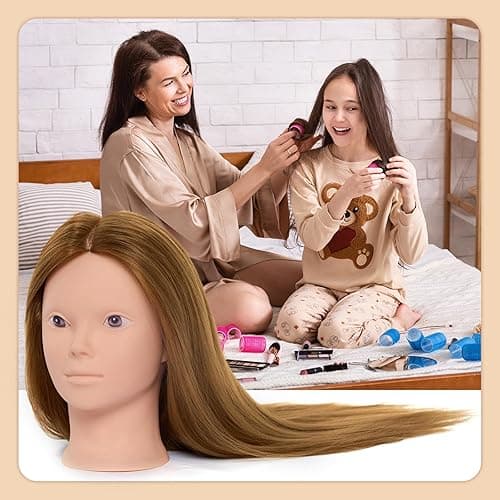 Mannequin Head with 60% Real Human Hair, 28 Inch Make up Cosmetology Manikin Practice Head with Hair,Braiding Hairdressing Doll Head for Hair Styling with Table Clamp + DIY Hair Styling Set - Blonde#27 thumbnail 8
