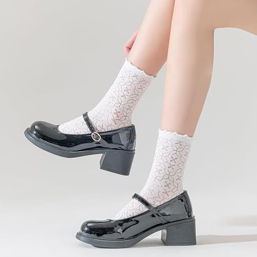 Mcool Mary Women's Ruffle Socks Mesh Casual Lace Cotton Ankle Ultra Thin Frilly Crew Socks for Women 6 Pairs thumbnail 5