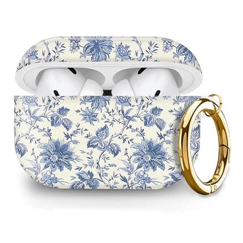 Compatible with AirPod Pro 2nd//1st Generation Case Cover with Gold Keychain,Full Protective Shockproof Wireless Headphone Case for Airpod Pro 2023/2022/2019 Delicate Blue Flowers - Image 1