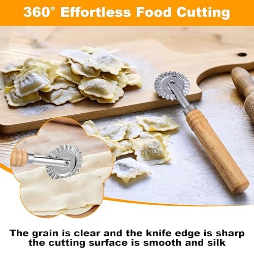 LIQWEI Pasta Cutter Wheel, Pastry and Pasta Cutter Wheel Pastry Ravioli Wheel Cutter With Long Wooden Handle for Ravioli Pasta Dumplings Lasagna Pierogi thumbnail 4