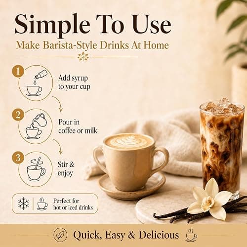 Premium Vanilla Syrup 1L for Coffee and Cocktails | Vanilla Coffee Syrup with Monin compatible pump thumbnail 3