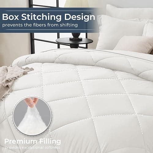HEVUMYI Ivory Queen Comforter Set - 7-Piece All Season Bed in a Bag Queen, Ultra Soft Bedding Set with Comforter, Flat Sheet, Fitted Sheet, Pillowcases, Pillow Shams thumbnail 4
