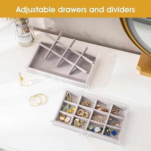 ProCase Earring Holder Organizer Jewelry Box with 8 Drawers, Acrylic Clear Earring Case with Adjustable Velvet Trays for Women - Grey, 8 Layers thumbnail 4