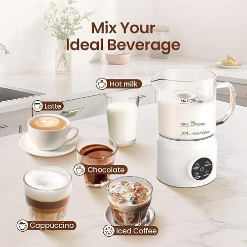 Casimhu 4-in-1 Milk Frother, Electric Milk Frother and Steamer with LED Touch Screen, Ceramic Lining Bottom, Milk Warmer 13.52oz for Lattes, Cappuccinos, and Macchiatos at Home, White thumbnail 2