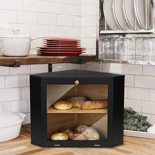 Leader Accessories Panera Esquina Bambú 2 Niveles Tapa Transparente | Caja esquinera de bambú con 2 niveles y puerta transparente, ideal para conservar pan y ordenar la encimera thumbnail 2