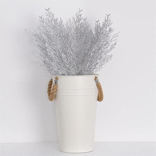 Christmas Glitter Stems 24pcs Artificial Pine Tree Picks for Christmas Tree Ornaments fillers, DIY Xmas Wreath, Crafts, Garland, Holiday, Party, Wedding and Home Decoration (Silver) thumbnail 7