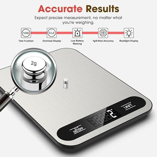 Mik-Nana Food Scale, 22lb Digital Kitchen Scale with 6 Units Tare Function & LCD Display, Stainless Steel Weight Grams and Ounces for Baking, Cooking and Meal Prep (Batteries Included) thumbnail 2