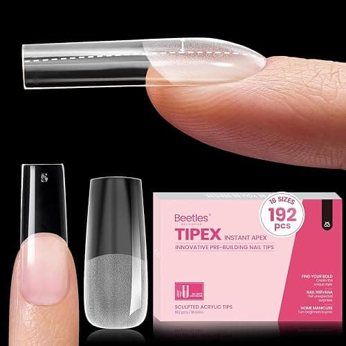 Beetles Tipex Instant Apex Nail Tips,Square Long Pre-building & Pre-Etched Thicker Acrylic Nails Strong Full Cover False Nail Extension Press-on Nails,192 Pcs 16 Sizes - Image 1