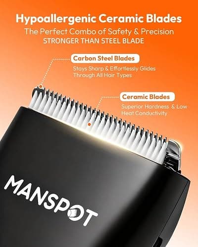 MANSPOT Manscape Groin & Body Hair Trimmer for Men, Electric Ball Pubic Trimmer Shaver,Manscape Kit with 4 Guard,Replaceable Ceramic Blade Heads,Waterproof Wet/Dry Shaver,90 Minutes Shaving thumbnail 3
